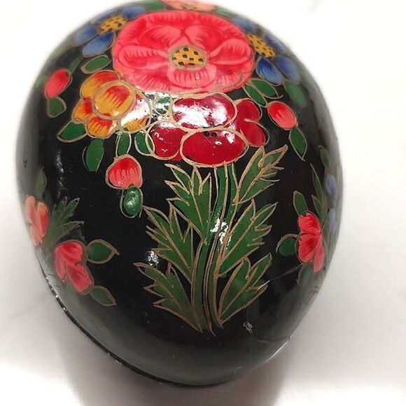 Vintage Kashmir Hand Painted Floral Paper Mache Egg Trinket Box - Picture 5 of 9